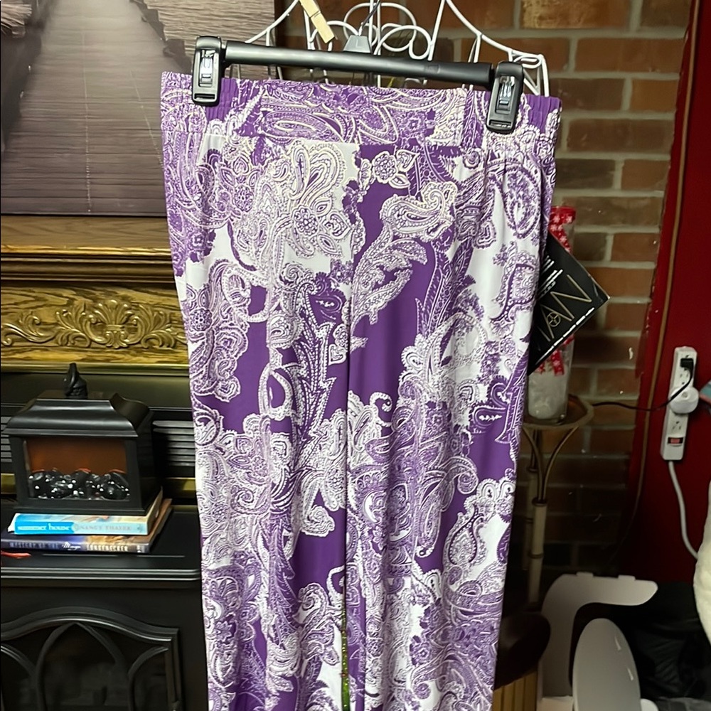IMAN Purple and White Paisley Trousers
